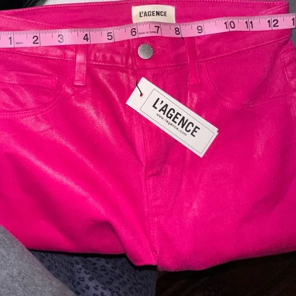L'AGENCE Sexy Marty High Rise Flare Coated Jeans | Fuchsia Pink 24 NWOT Hot! - Picture 6 of 9
